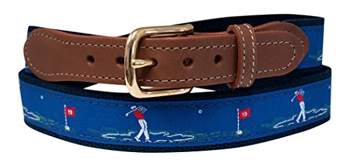 Golfer Belt, Blue Embroidered Ribbon on Navy Webbing