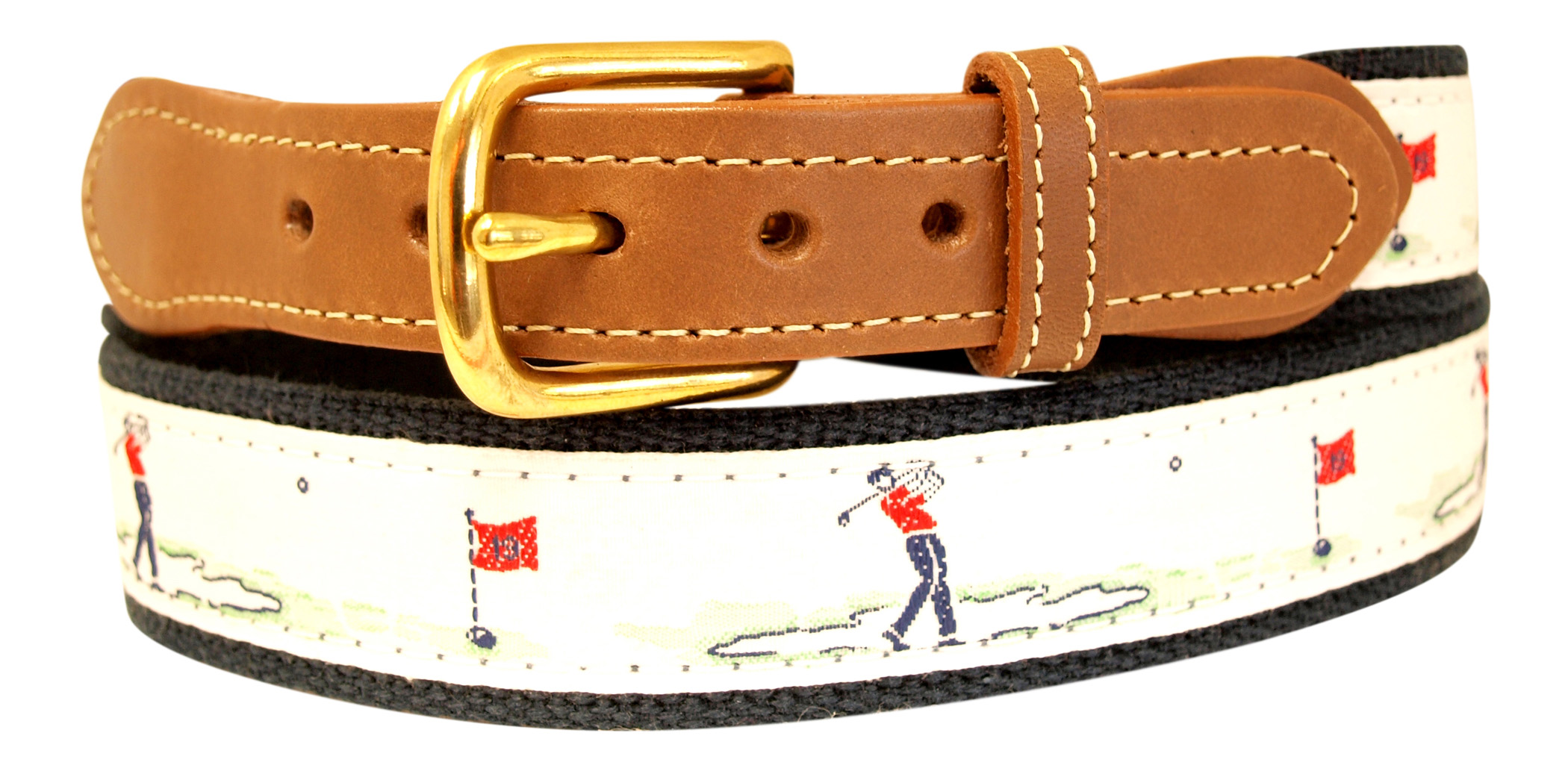 Golfer Belt, White Embroidered Ribbon on Navy Webbing Golfer Belt, White Embroidered Ribbon on Navy Webbing